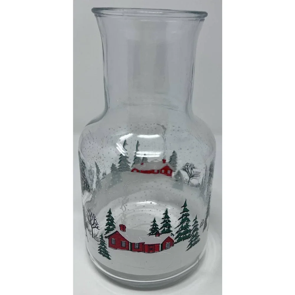 KIG Indonesia Vintage Glass Christmas Winter Sleigh Scene Carafe‎ Decanter 9